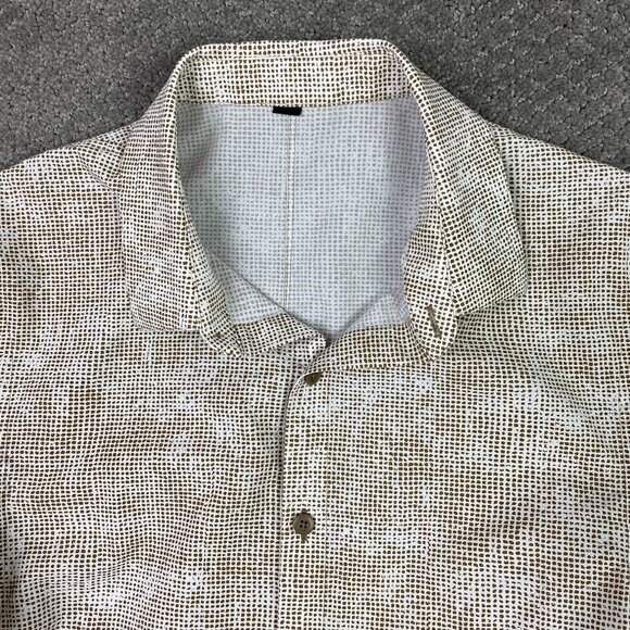 Lululemon Button Down Shirt Mens Small Medium Slim Brown White Down To The Wire - Picture 3 of 12
